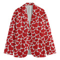 Red And White Heart Pattern Print Men's Cotton Blazer