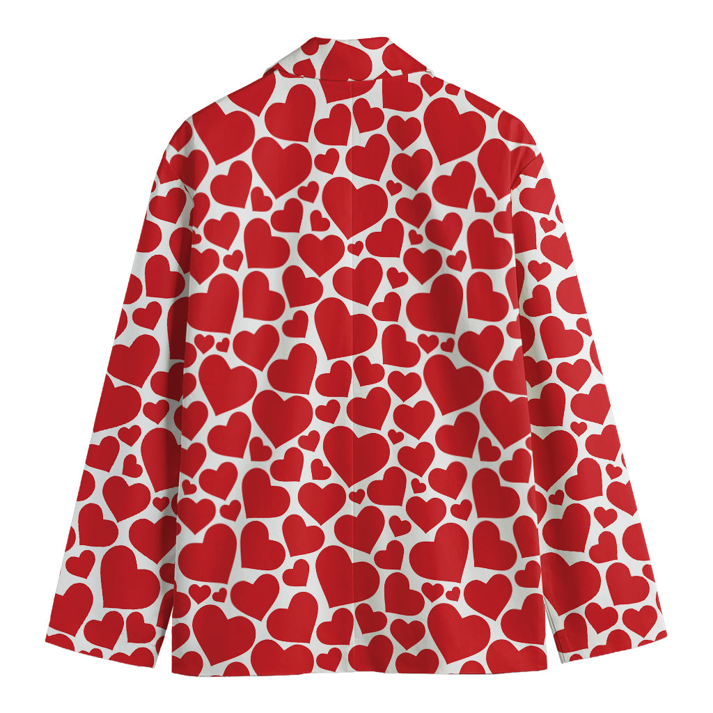 Red And White Heart Pattern Print Men's Cotton Blazer