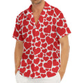 Red And White Heart Pattern Print Men's Deep V-Neck Shirt