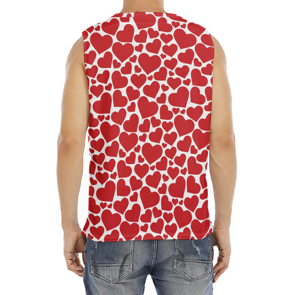 Red And White Heart Pattern Print Men's Fitness Tank Top