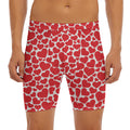 Red And White Heart Pattern Print Men's Long Boxer Briefs