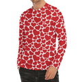 Red And White Heart Pattern Print Men's Long Sleeve Rash Guard