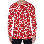 Red And White Heart Pattern Print Men's Long Sleeve T-Shirt