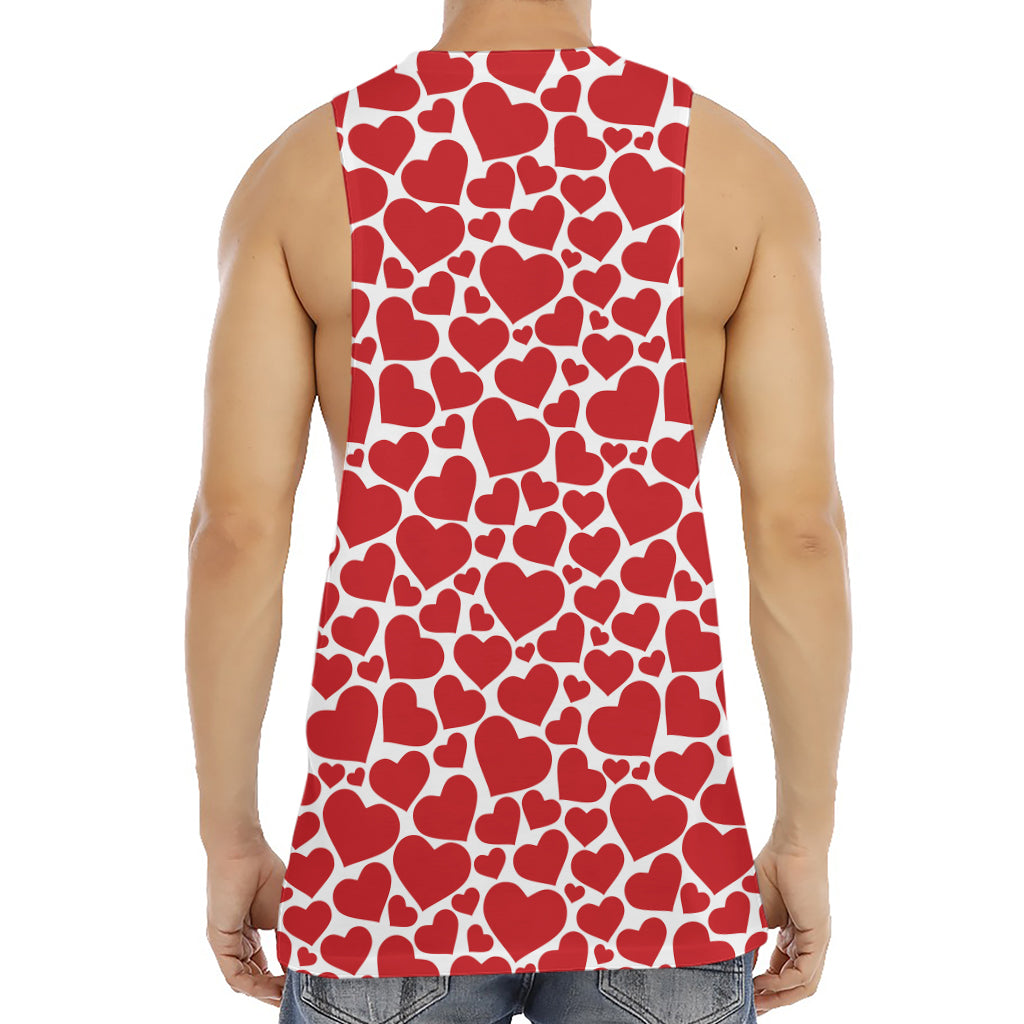 Red And White Heart Pattern Print Men's Muscle Tank Top
