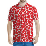 Red And White Heart Pattern Print Men's Polo Shirt