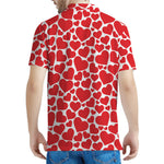 Red And White Heart Pattern Print Men's Polo Shirt