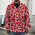 Red And White Heart Pattern Print Men's Shirt Jacket