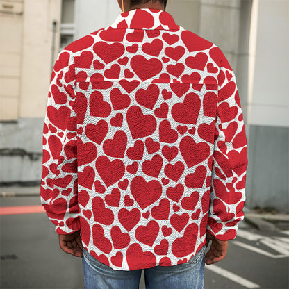 Red And White Heart Pattern Print Men's Shirt Jacket