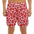 Red And White Heart Pattern Print Men's Split Running Shorts