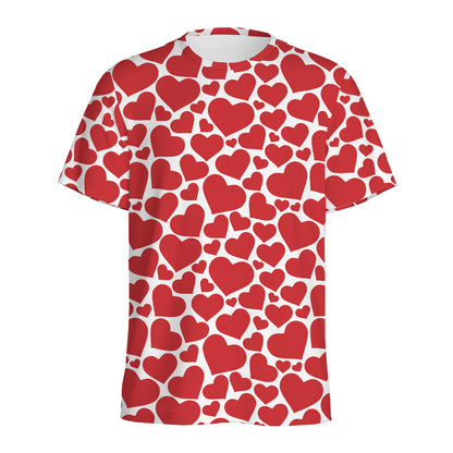 Red And White Heart Pattern Print Men's Sports T-Shirt