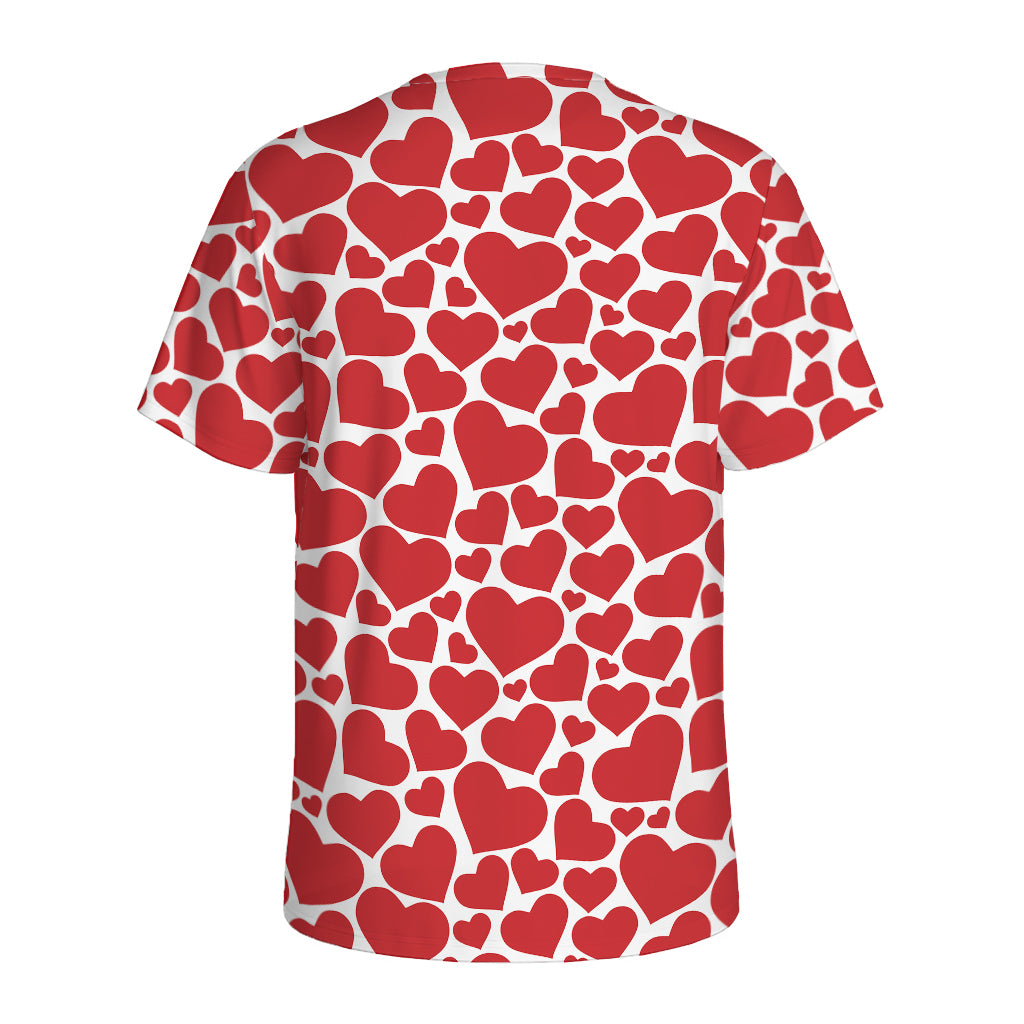 Red And White Heart Pattern Print Men's Sports T-Shirt
