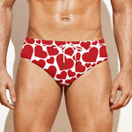 Red And White Heart Pattern Print Men's Swim Briefs