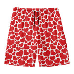 Red And White Heart Pattern Print Men's Swim Trunks