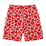 Red And White Heart Pattern Print Men's Swim Trunks