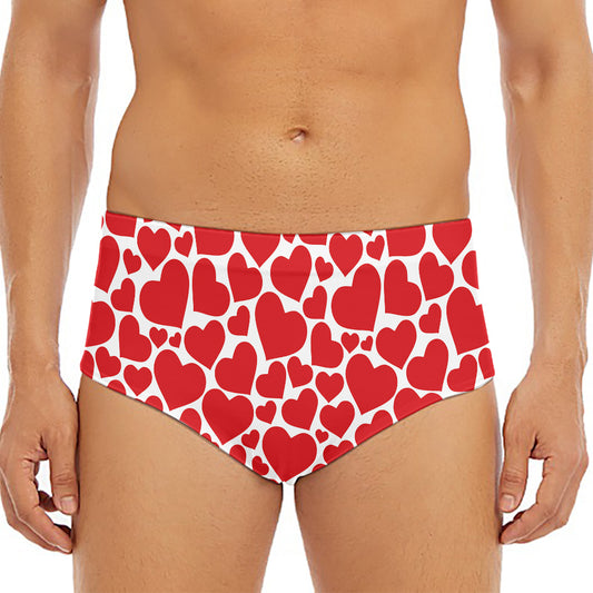 Red And White Heart Pattern Print Men's Triangle Swim Briefs