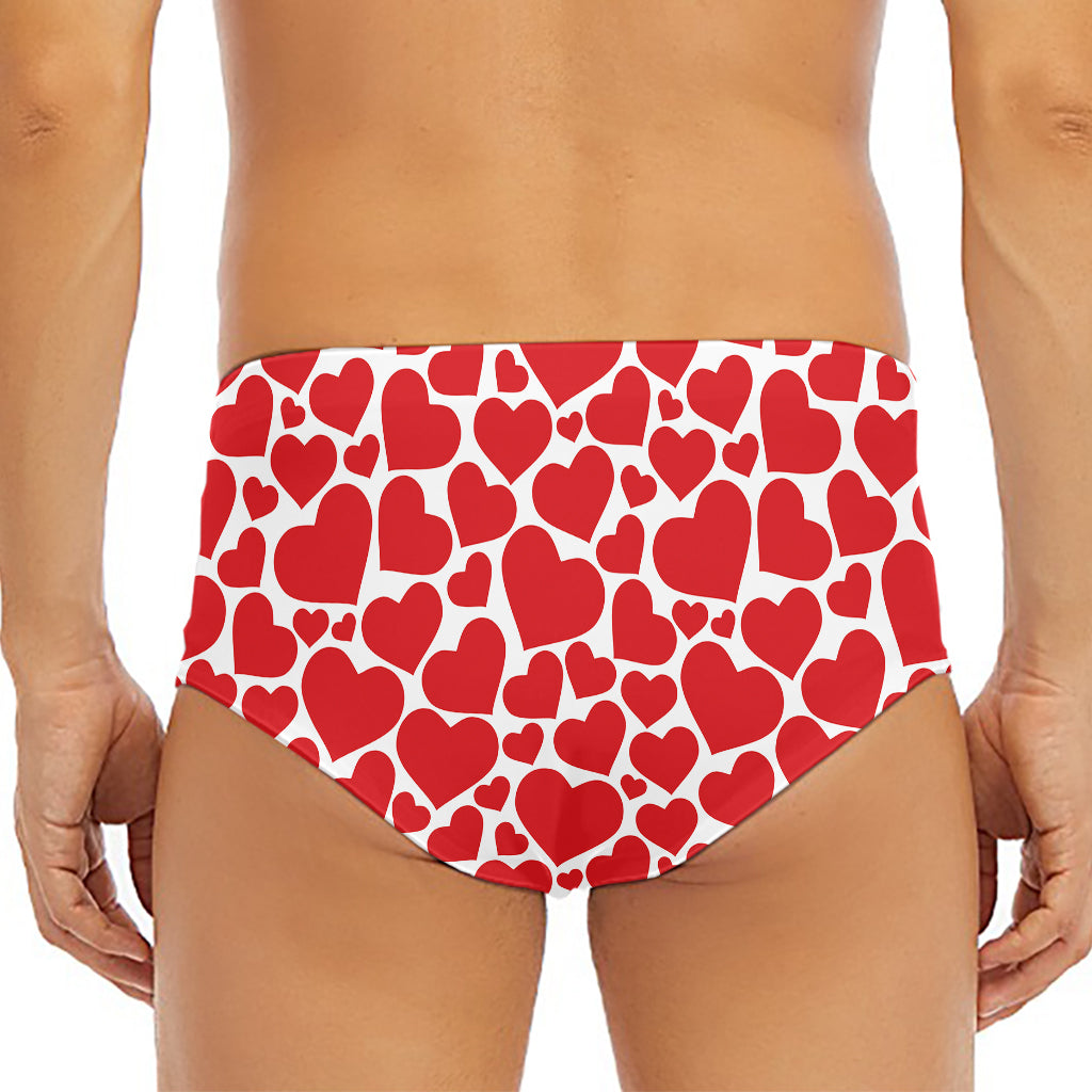 Red And White Heart Pattern Print Men's Triangle Swim Briefs