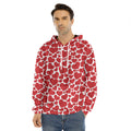 Red And White Heart Pattern Print Men's Velvet Pullover Hoodie
