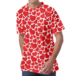 Red And White Heart Pattern Print Men's Velvet T-Shirt