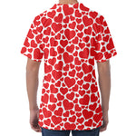 Red And White Heart Pattern Print Men's Velvet T-Shirt