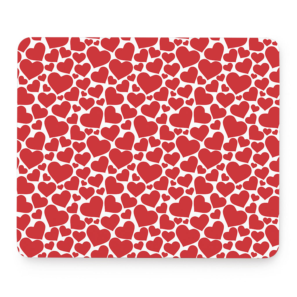 Red And White Heart Pattern Print Mouse Pad