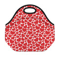 Red And White Heart Pattern Print Neoprene Lunch Bag