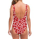 Red And White Heart Pattern Print One Piece Swimsuit