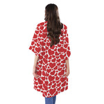Red And White Heart Pattern Print Open Front Beach Cover Up