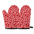 Red And White Heart Pattern Print Oven Mitts