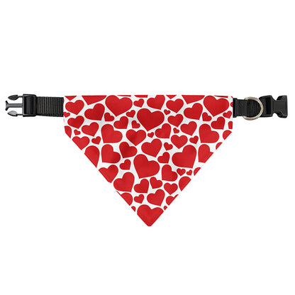 Red And White Heart Pattern Print Over The Collar Dog Bandana