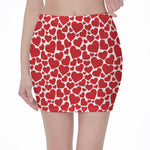Red And White Heart Pattern Print Pencil Mini Skirt