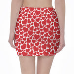 Red And White Heart Pattern Print Pencil Mini Skirt