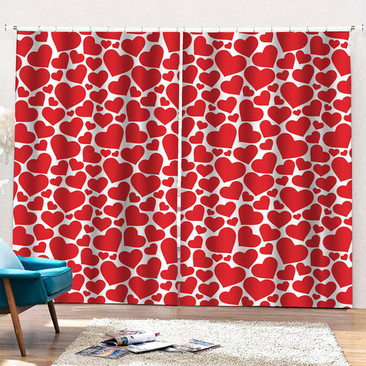 Red And White Heart Pattern Print Pencil Pleat Curtains
