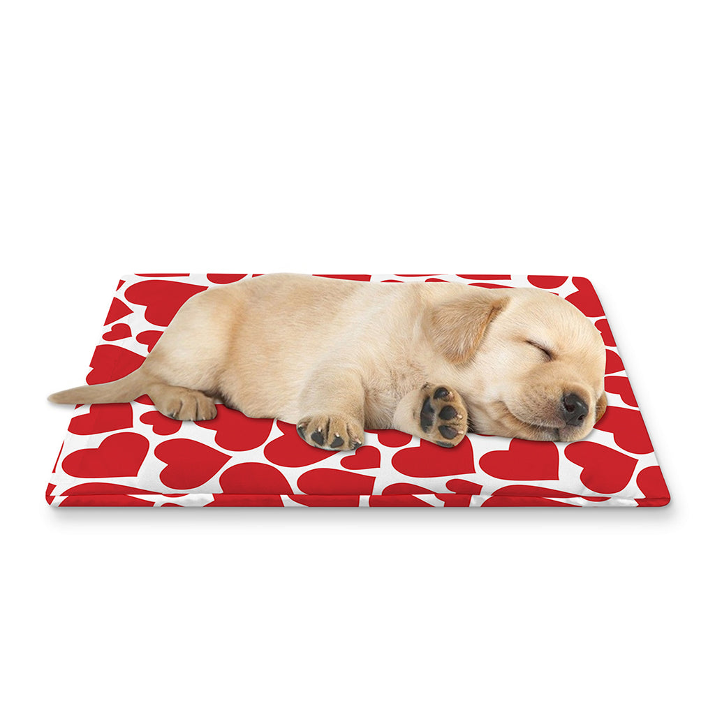 Red And White Heart Pattern Print Pet Cooling Mat Cover