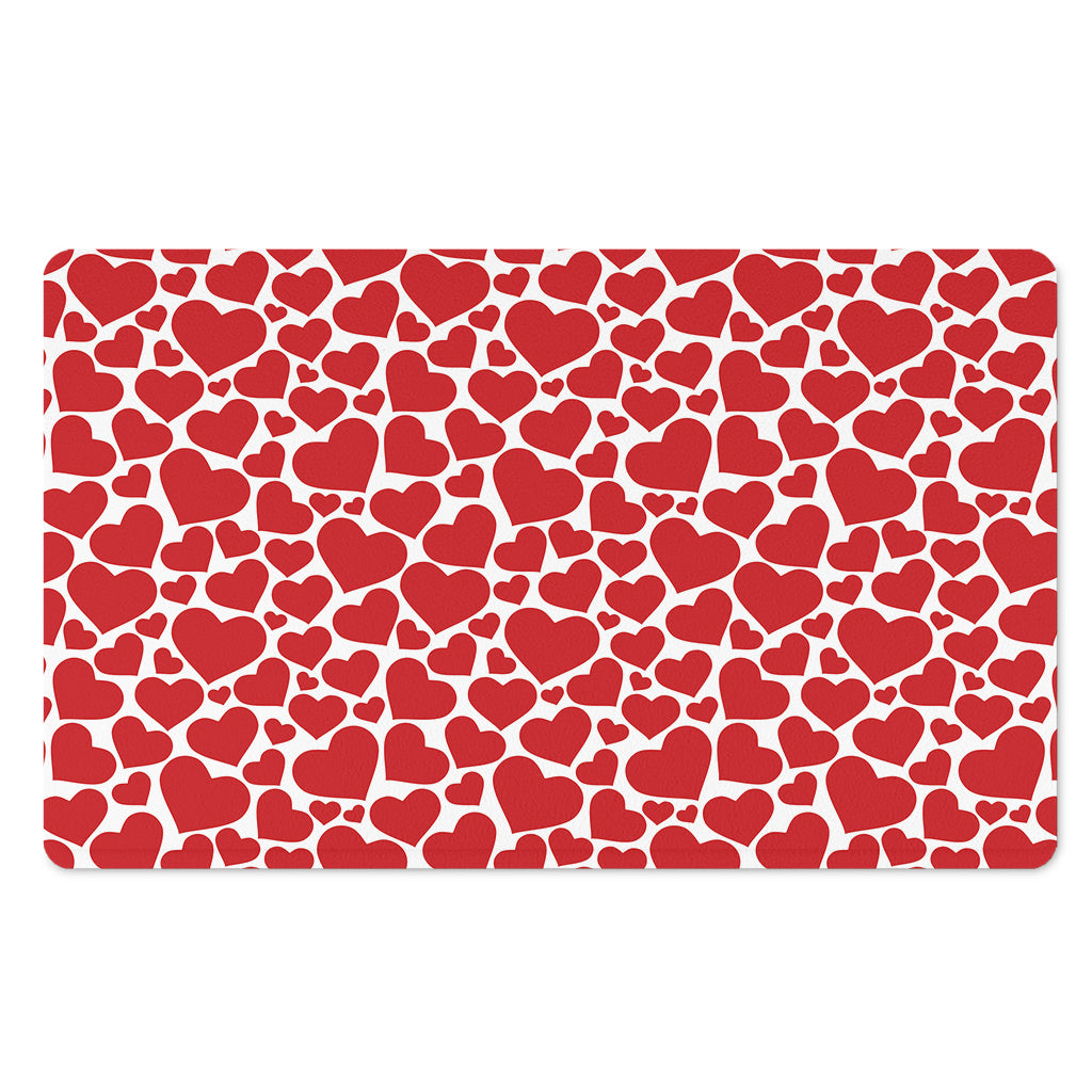 Red And White Heart Pattern Print Polyester Doormat