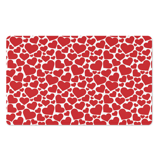Red And White Heart Pattern Print Polyester Doormat