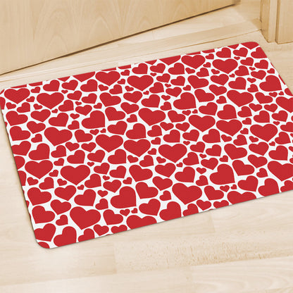 Red And White Heart Pattern Print Polyester Doormat
