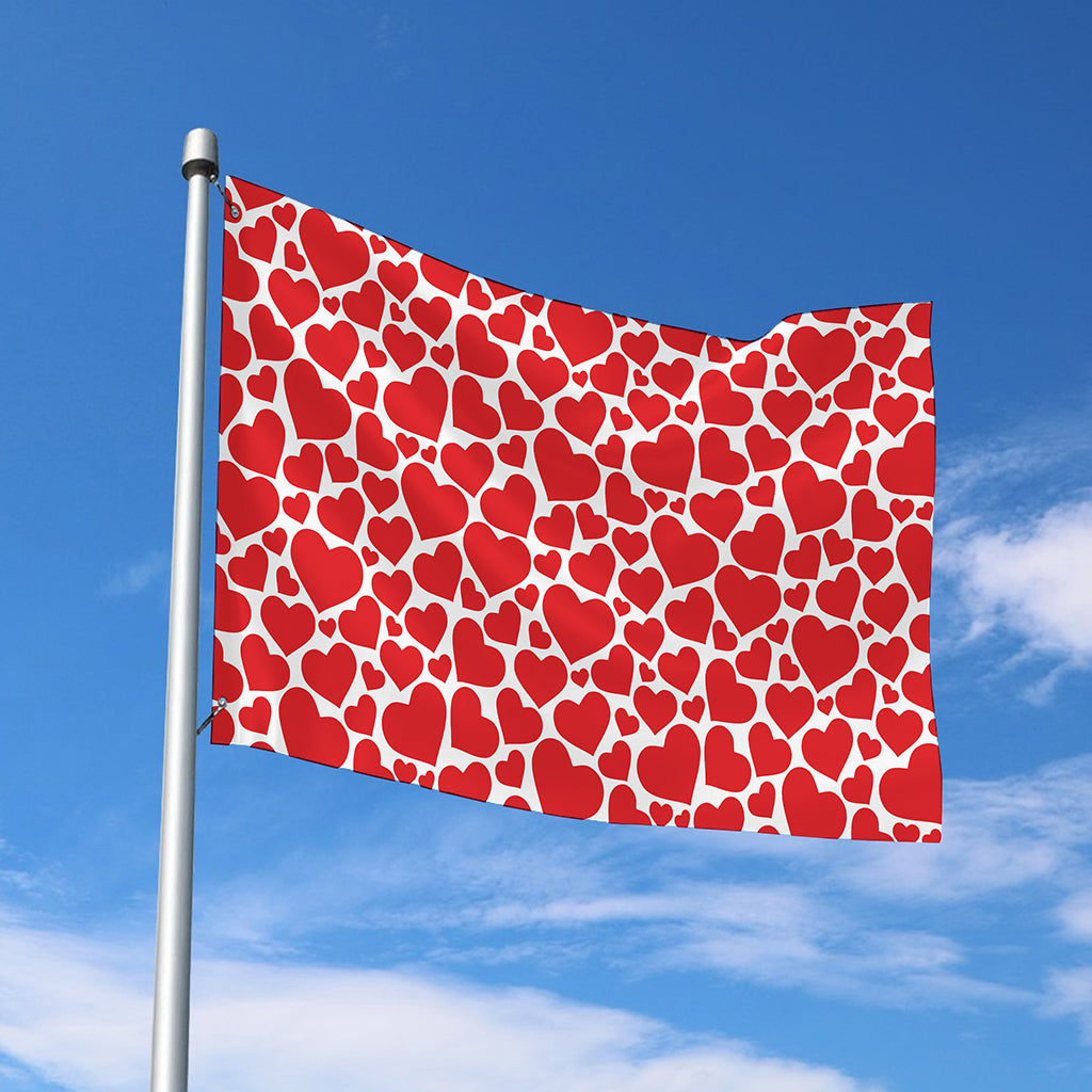 Red And White Heart Pattern Print Polyester Flag