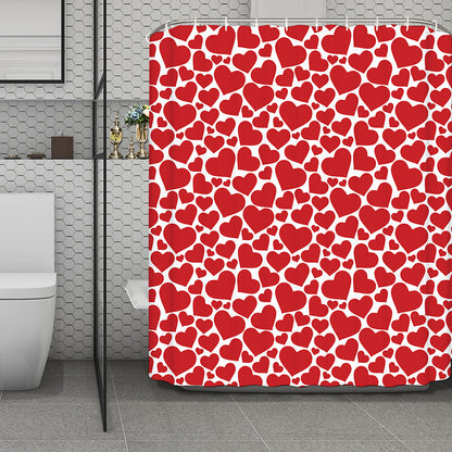 Red And White Heart Pattern Print Polyester Shower Curtain