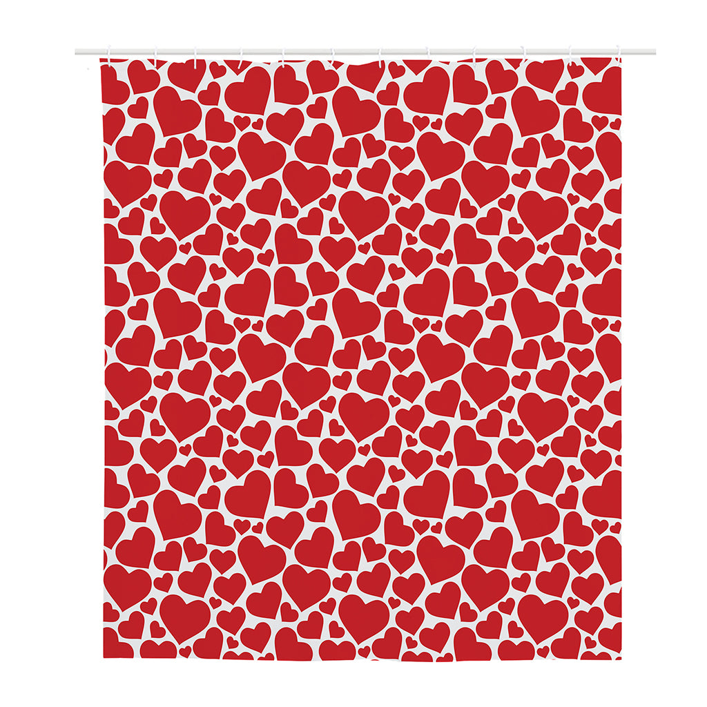 Red And White Heart Pattern Print Polyester Shower Curtain