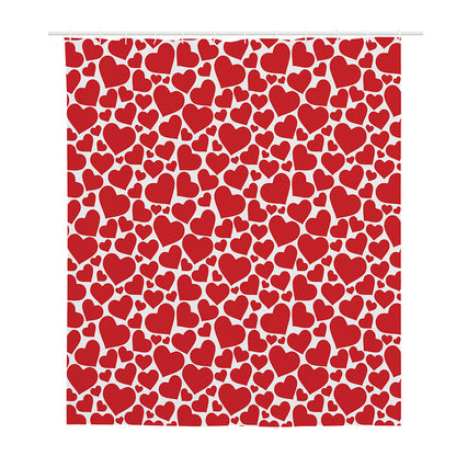 Red And White Heart Pattern Print Polyester Shower Curtain