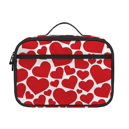 Red And White Heart Pattern Print Portable Lunch Bag
