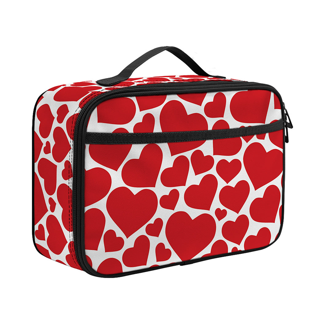 Red And White Heart Pattern Print Portable Lunch Bag