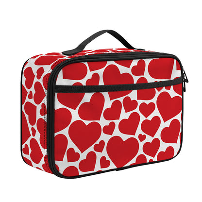 Red And White Heart Pattern Print Portable Lunch Bag