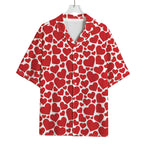 Red And White Heart Pattern Print Rayon Hawaiian Shirt