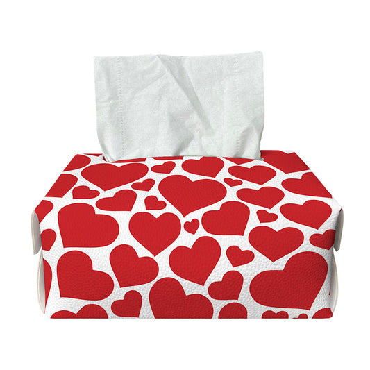 Red And White Heart Pattern Print Rectangle Tissue Box Cover