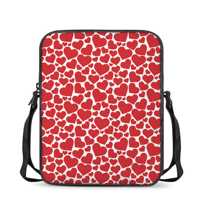 Red And White Heart Pattern Print Rectangular Crossbody Bag