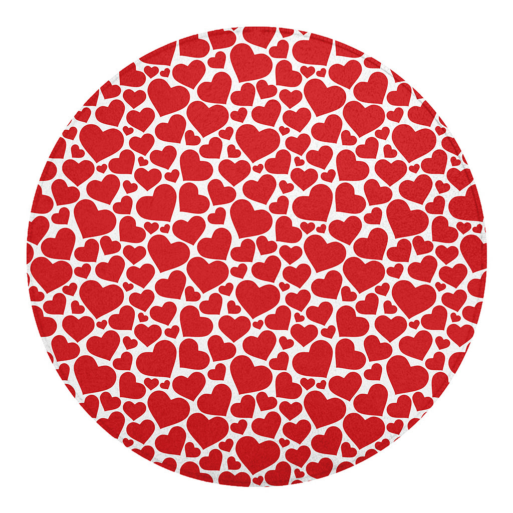 Red And White Heart Pattern Print Round Blanket