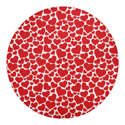 Red And White Heart Pattern Print Round Blanket