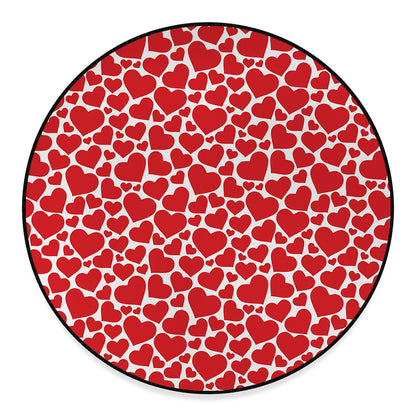 Red And White Heart Pattern Print Round Floor Mat