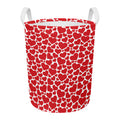 Red And White Heart Pattern Print Round Laundry Basket